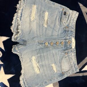 KanCan Light Blue Frayed Jean Shorts